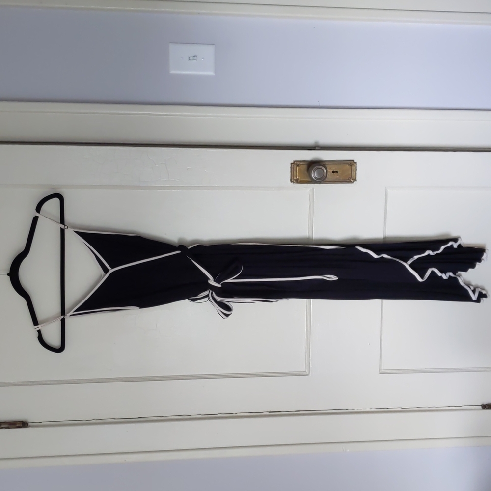 Who What Wear Black Wrap Dress with Cream Piping